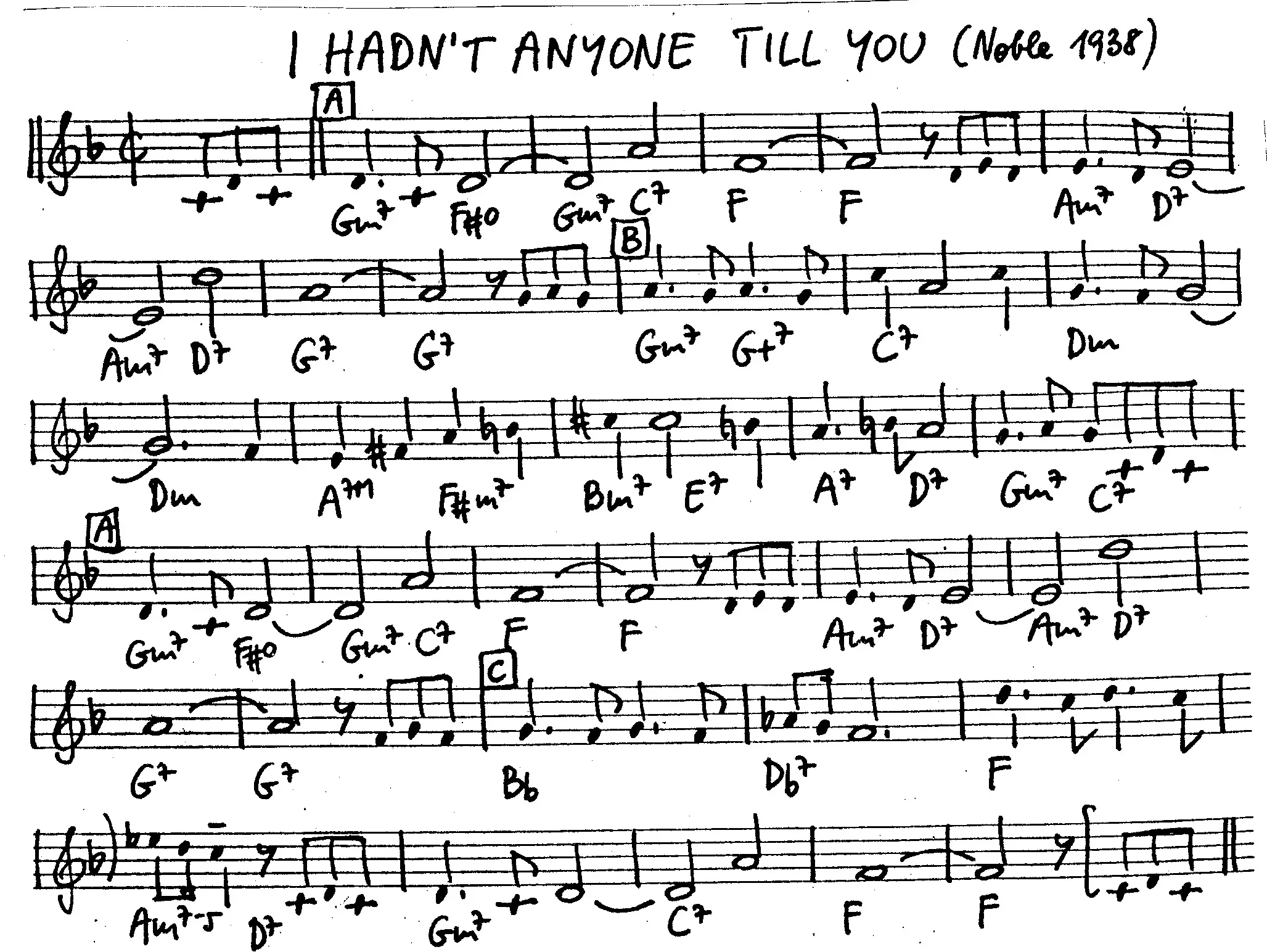 i hadn't anyone till you free jazz leadsheet - Courtesy of the Jungle Jazz Band